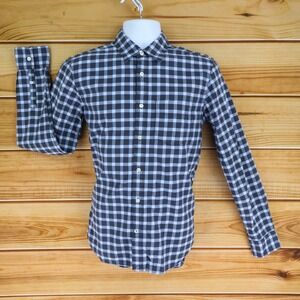 Gap Long Sleeve Button Up Shirt Mens Sz S Gray Plaid 100% Cotton Lived-In Pocket